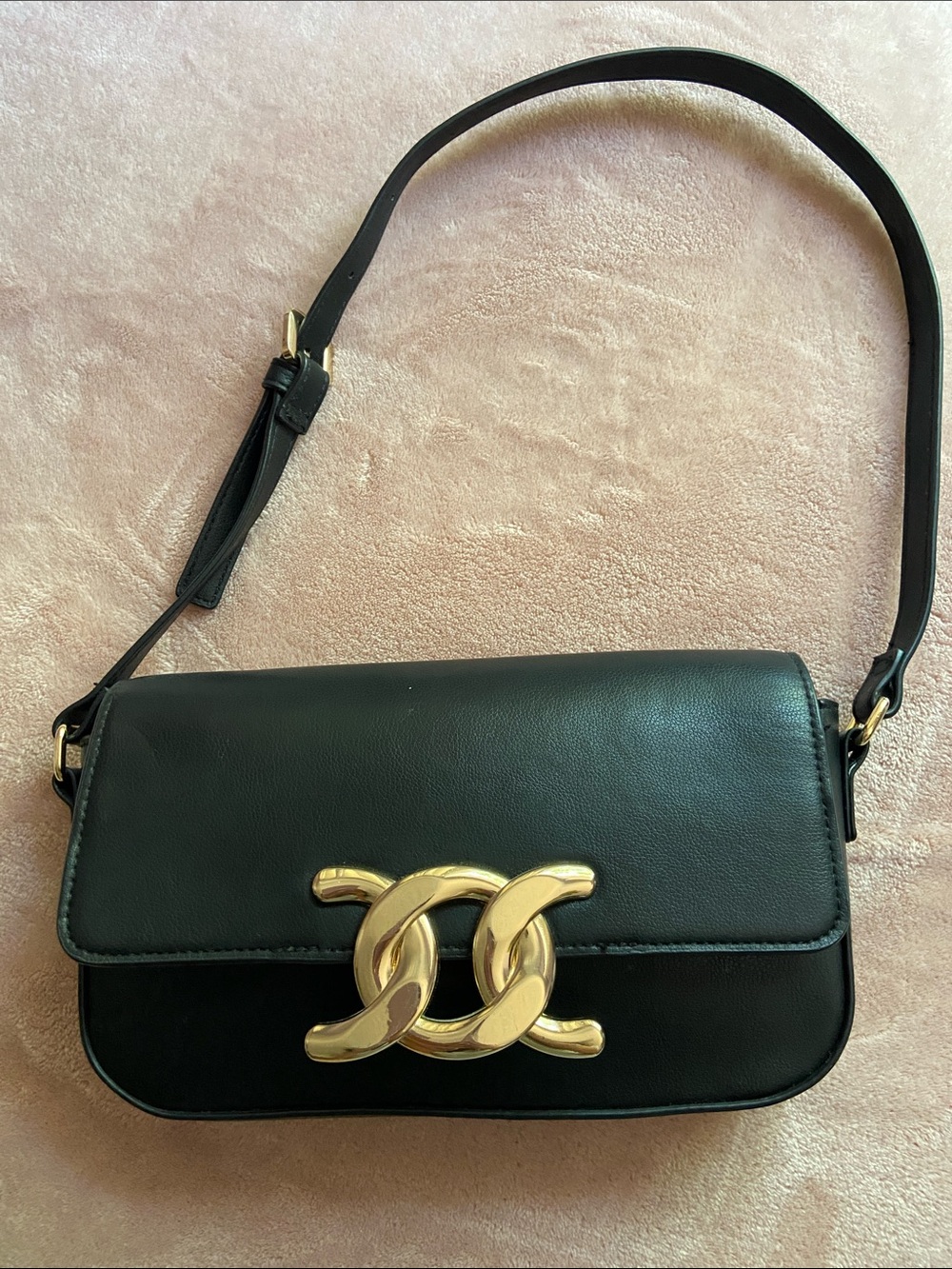 H&M Black Shoulder Bag with Gold Accent